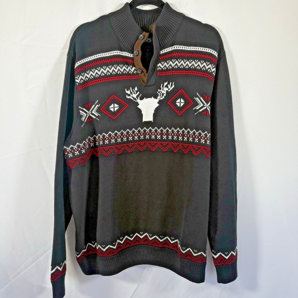 Chaps sweater size 2XL pullover 1/4 button Christmas elbow pads